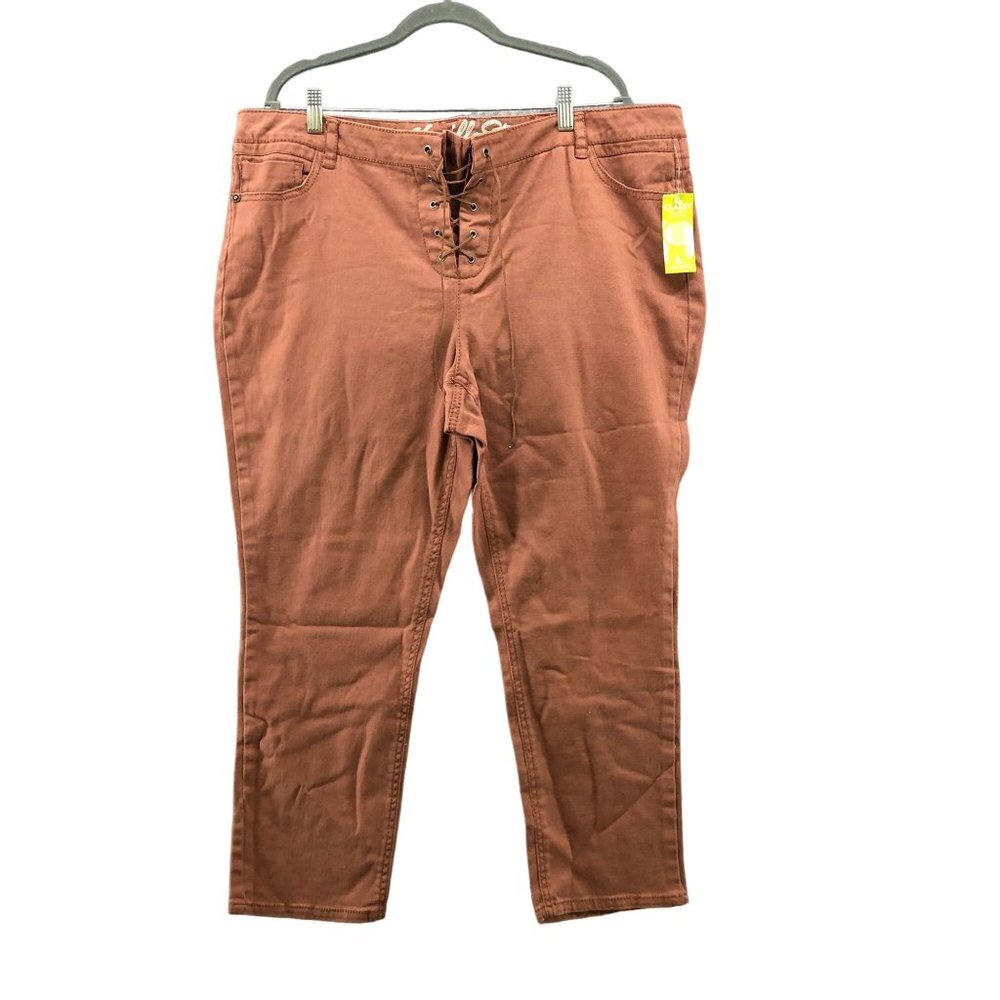 NWT Vanilla Star Crop Skinny Chino Pants Womens Plus Size 20 Brown Lace Up‎